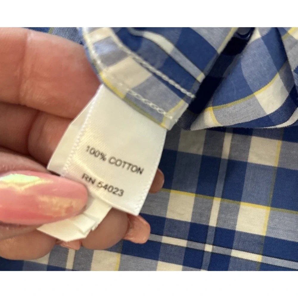 Banana Republic Shirt Mens XL Blue White Plaid Soft Wash Button Up Long‎ Sleeve